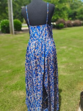 Blue Floral Maxi Dress with Spaghetti Straps